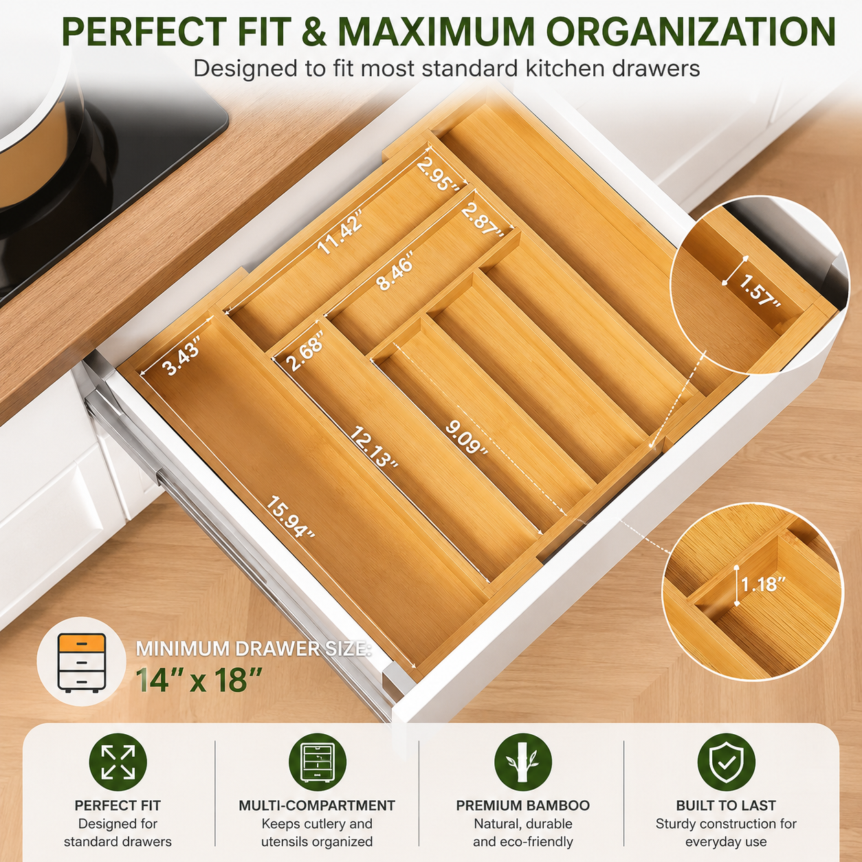 Expandable Bamboo Drawer Organizer - Image 4