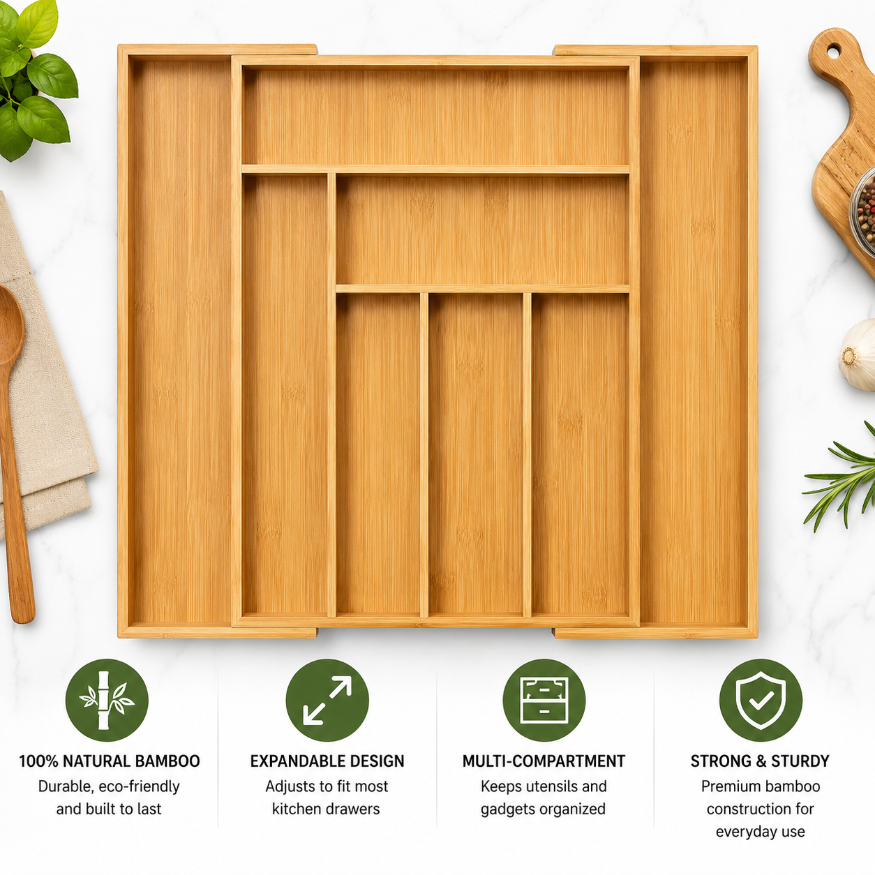 Expandable Bamboo Drawer Organizer - Image 2