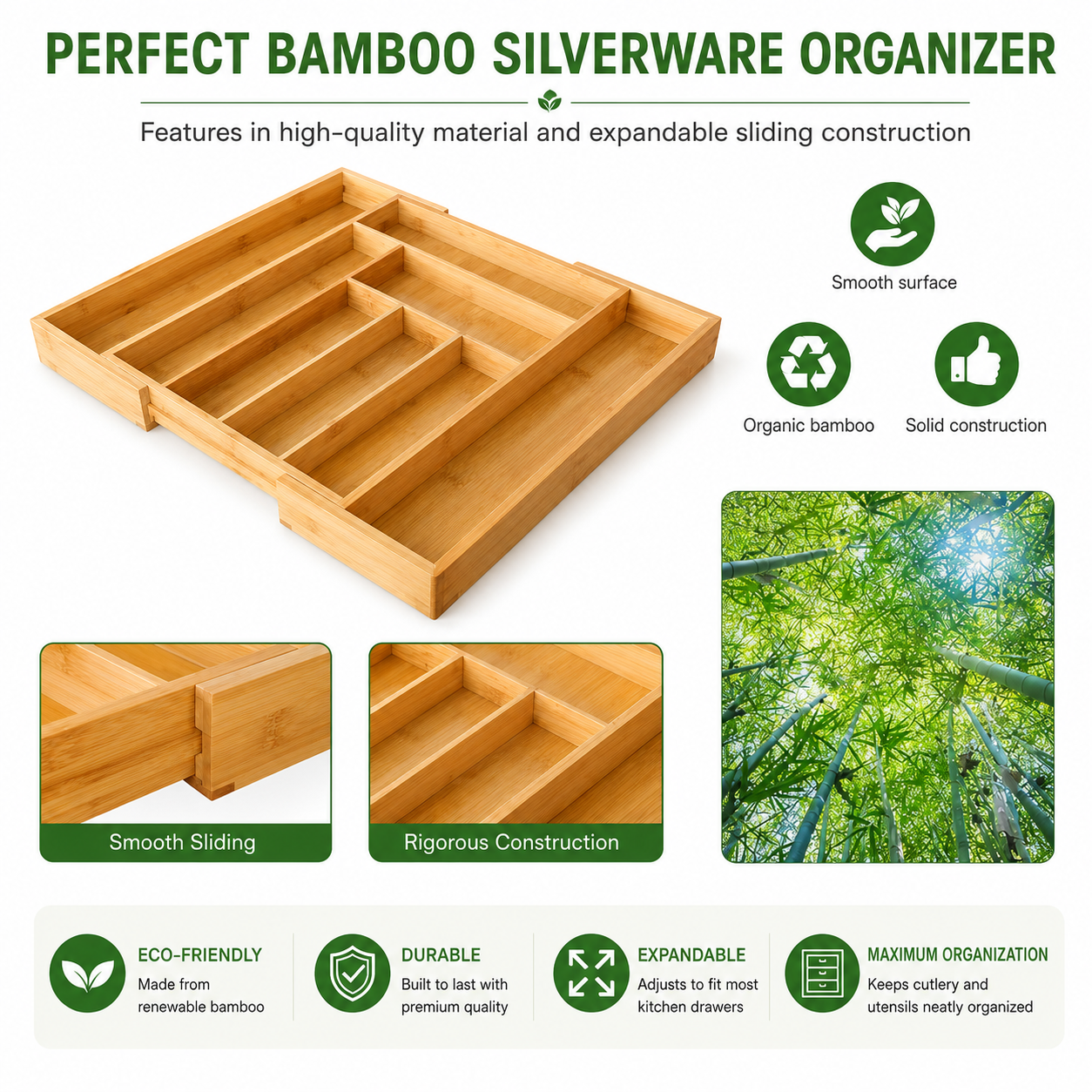 Expandable Bamboo Drawer Organizer - Image 5